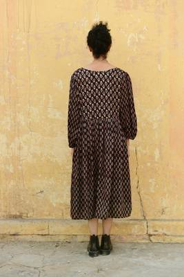 Black red hand block printed modal satin dress 2