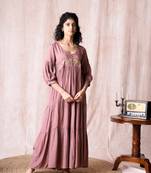 Old rose hand embroidered muslin dress