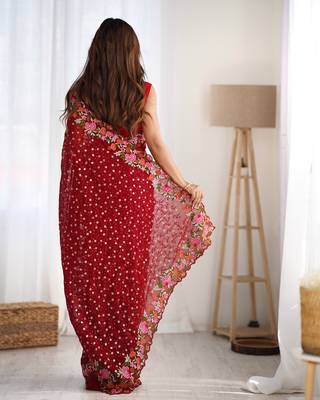 Maroon georgette c sequins work embroidery saree 3
