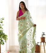 Pista girlie organza saree with resham embroidery work
