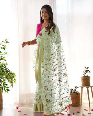Pista girlie organza saree with resham embroidery work 2