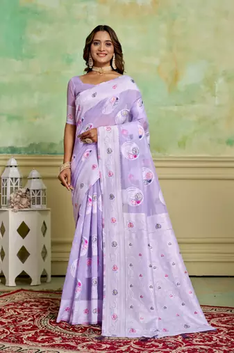 Lavender rich and elegant woven designer cotton c saree