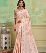 Peach rich and elegant woven designer cotton c saree