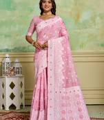 Pink cotton saree with graceful woven designer work