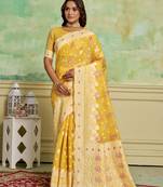 Yellow cotton saree with graceful woven designer work