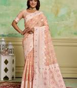 Peach cotton saree with graceful woven designer work