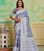 Grey cotton saree with graceful woven designer work