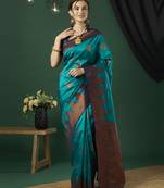 Aqua blue banarasi silk wevon jari designer heavy and ethnic partywear saree