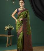 Green banarasi silk wevon jari designer heavy and ethnic partywear saree