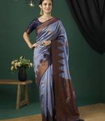 Lavender banarasi silk wevon jari designer heavy and ethnic partywear saree