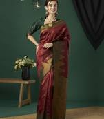 Maroon banarasi silk wevon jari designer heavy and ethnic partywear saree