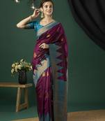 Wine banarasi silk wevon jari designer heavy and ethnic partywear saree