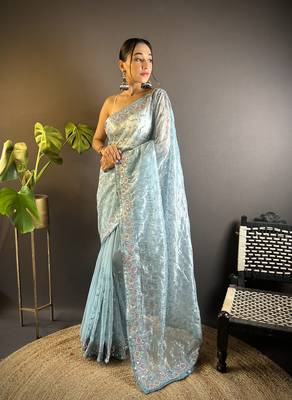 Grey twill net c girlie saree with trendy embroidered saree 1