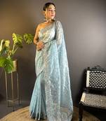 Grey twill net c girlie saree with trendy embroidered saree