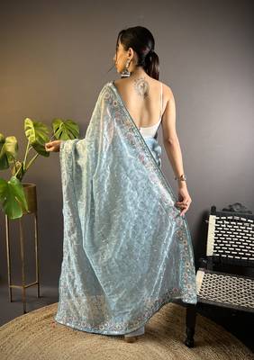 Grey twill net c girlie saree with trendy embroidered saree 2