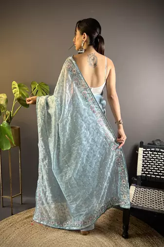Grey twill net c girlie saree with trendy embroidered saree