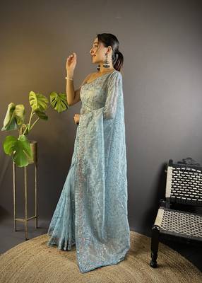 Grey twill net c girlie saree with trendy embroidered saree 4