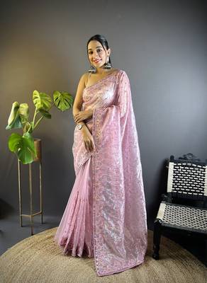 Pink twill net c girlie saree with trendy embroidered saree 1