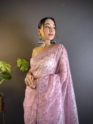 Pink twill net c girlie saree with trendy embroidered saree 3