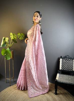 Pink twill net c girlie saree with trendy embroidered saree 4