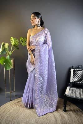 Purple twill net c girlie saree with trendy embroidered saree 1