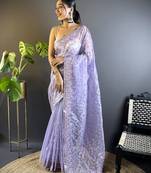 Purple twill net c girlie saree with trendy embroidered saree