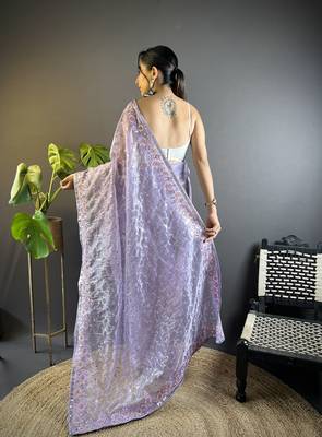 Purple twill net c girlie saree with trendy embroidered saree 2