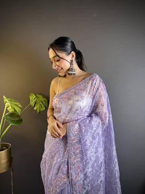 Purple twill net c girlie saree with trendy embroidered saree 3