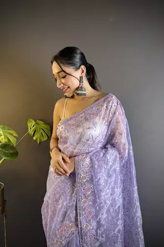 Purple twill net c girlie saree with trendy embroidered saree