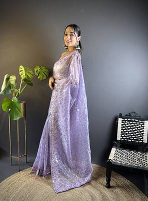 Purple twill net c girlie saree with trendy embroidered saree 4