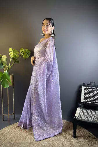 Purple twill net c girlie saree with trendy embroidered saree
