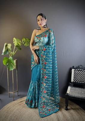 Rama girlie butterfly net c stylish resham embroidered partywear saree 1