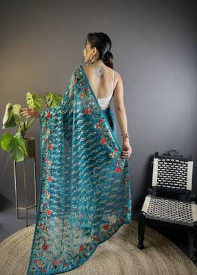 Rama girlie butterfly net c stylish resham embroidered partywear saree 2