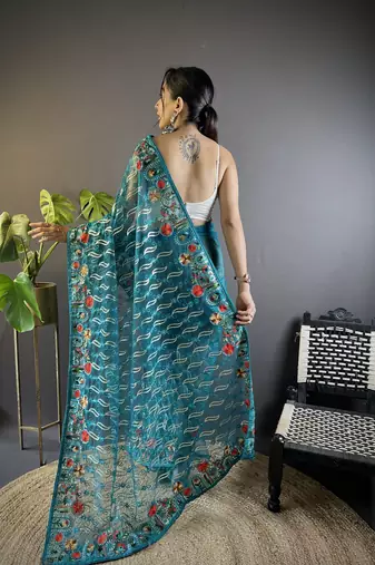 Rama girlie butterfly net c stylish resham embroidered partywear saree
