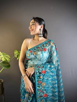 Rama girlie butterfly net c stylish resham embroidered partywear saree 3