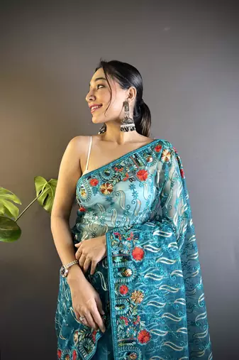 Rama girlie butterfly net c stylish resham embroidered partywear saree