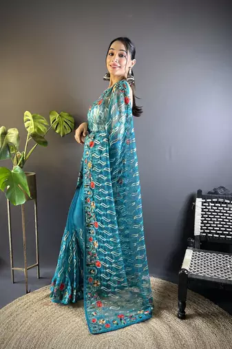 Rama girlie butterfly net c stylish resham embroidered partywear saree
