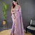 Purple glossy silk cross stich embroidery cut work adorable partywear girlie saree
