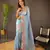 Sky blue glossy silk cross stich embroidery cut work adorable partywear girlie saree