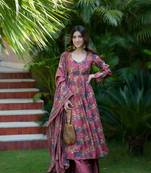 Pink beautiful print readymade partywear muslin suit