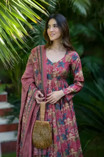 Pink beautiful print readymade partywear muslin suit