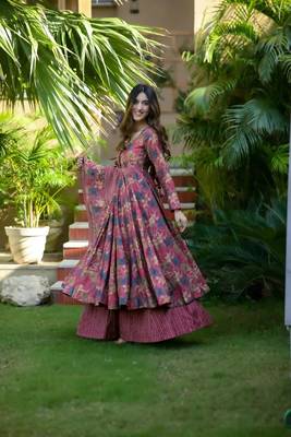 Pink beautiful print readymade partywear muslin suit 3