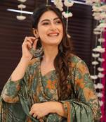 Green beautiful print readymade partywear muslin suit