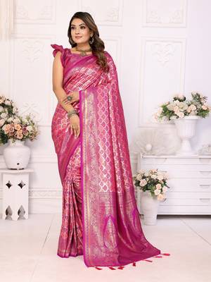 Rani-Pink Banarasi Chaturi Silk Saree 1