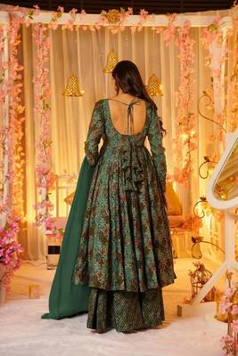 Green beautiful print readymade partywear muslin suit 2