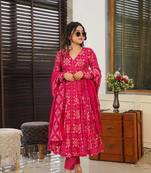 Pink beautiful print readymade partywear muslin suit