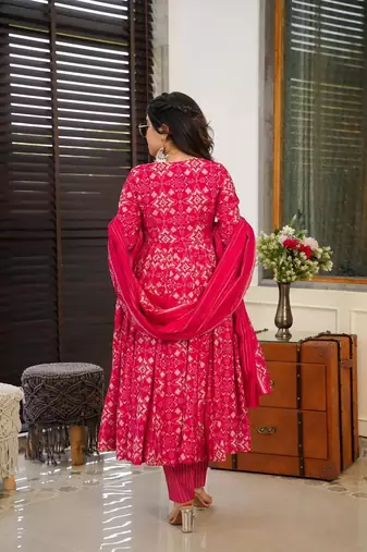 Pink beautiful print readymade partywear muslin suit