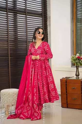 Pink beautiful print readymade partywear muslin suit