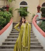 Green beautiful chinon partywear dress for ceremonial wedding wear