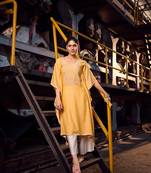 Yellow cotton fabric designer printed beautiful ceremonial dress